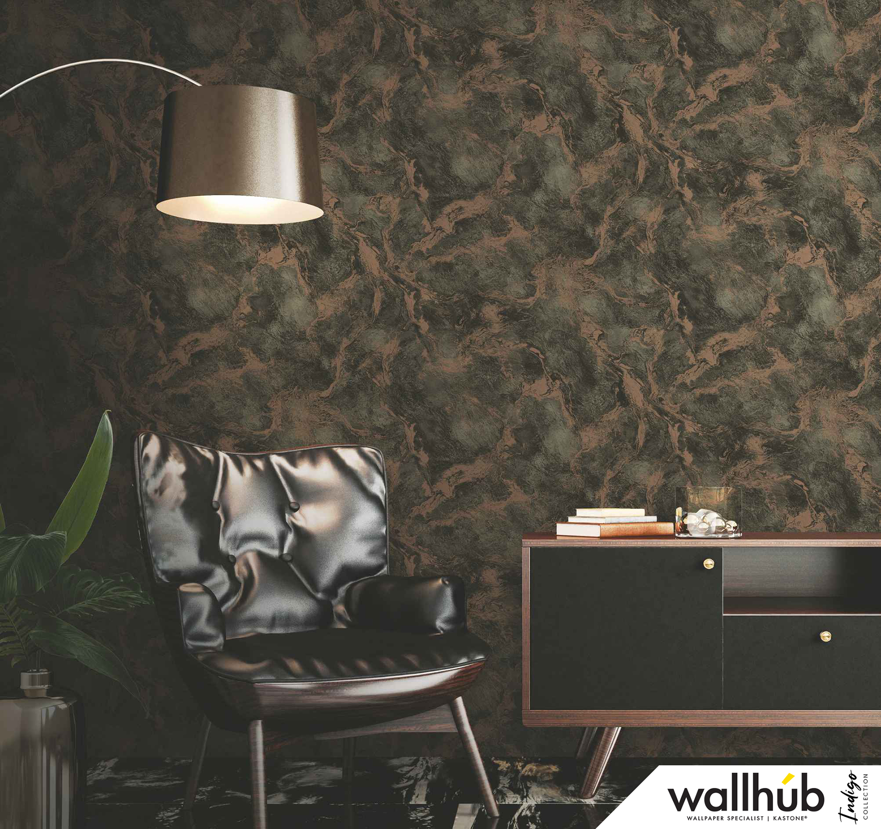 Wallhub Indigo - Oxidised Marble Wallpaper 00